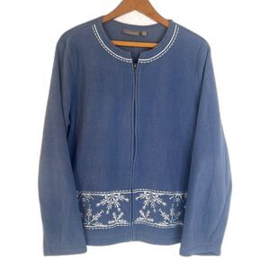 Croft & Barrow Zip Up Fleece Sweater Embroidered Snowflake Hem Size XL Blue